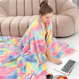 Blankets Fleece Polyester Rainbow Colourful Throw Blanket for Couch Soft Lightweight Cosy Microfiber Blankets Throws