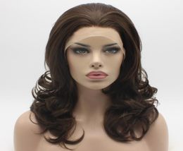 Iwona Hair Wavy Shoulder Length Two Tone Ash Brown Mix Wig 1968 Half Hand Tied Heat Resistant Synthetic Lace Front Wig2716287