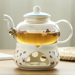 Pumpkin Cute Teapot Luxury with Candle Holder Glass Enameled Kettle Green Tea Honey Jasmine Milk Dried Flowers Chaleira Teaware