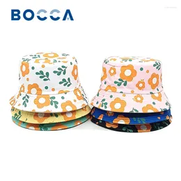 Hats Bocca Children Bucket Hat Flower Print Fisherman Girl Kids Panama Cap Cartoon Double Sides Child Caps Summer Sun Outdoor