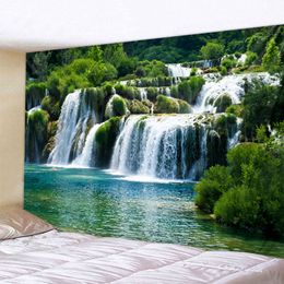 Beautiful Forest Waterfall Tapestry Starry Sky Tapestry Bohemian Home Art Deco Hippie Yoga Mat Sheet Queen Sofa Blanket