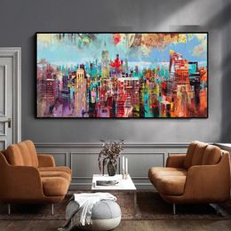 Abstract New York Landscape Canvas Painting Watercolour City Posters and Prints Wall Art Pictures Living Room Home Decor No Frame