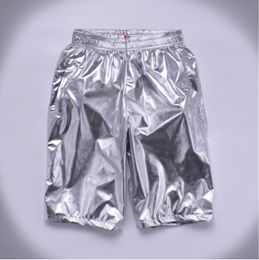 Plus size 8XL Summer Men Loose Silver Shorts male Casual Shiny jogger sweatpants Motorcycle Metallic Short Pants A9051 240410