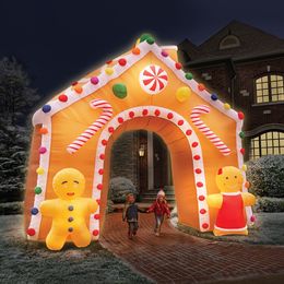 5x5m(16.4x16.4ft) Giant Inflatable Gingerbread House With LED Lights Christmas Airblown Archway Arch Gate For Outdoor Yard Garden Lawn Decoration