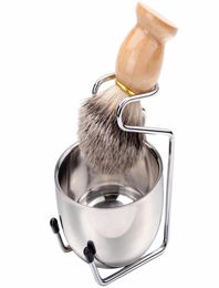 Men039s Shaving Brush Set Badger Hair Wood Handle Stainless Steel Foam Bowl Barber Men Facial Beard Cleaning Shave Tool HHA11846521604