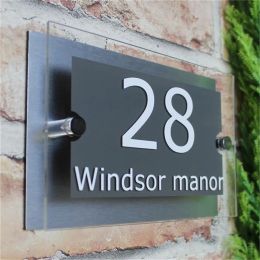 Customise Modern House Sign Plaque Door Number Street Name Glass Effect Acrylic Doorplate Number 200x140mm 300x140mm
