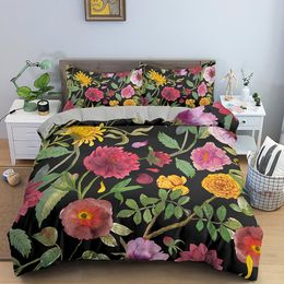 Tropical Flower Leaf Duvet Cover King Queen Colourful Vintage Floral Bedding Set for Adults Women Boho Polyester Comforter Cover