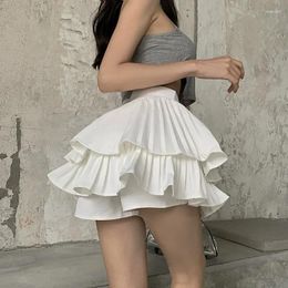 Skirts Korean Spring Summer Layered White Skirt For Woman Y2K Ruffles High Waist Women Solid Pleated Mini Faldas Para Mujeres