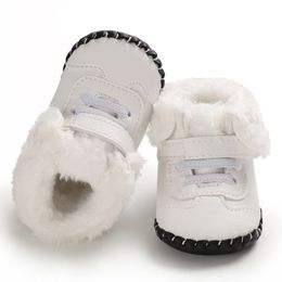 Baby Boys Girls Leather High Top Sneakers Non-slip PU Soft Sole Toddler Shoes White Baptism Shoes First Walkers Winter Warmth