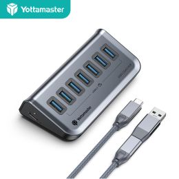 Hubs Yottamaster 7 Port USB 3.2 HUB Type C 10Gbps USB HUB Multi Port HUB Splitter Adapter Docking Station USB HUB for Laptop Macbook