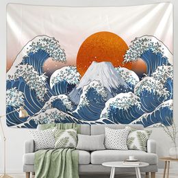 Japan Kanagawa Waves Printed Hanging Tapestry Sun Wall Hanging Tapestries Boho Bedspread Yoga Mat Blanket
