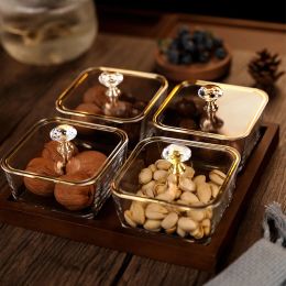Cover European Creative Snack tray Melons Seeds Glass Sugar Packed Fruit Plate Golden gold Candy Nuts transparent Fruit Box