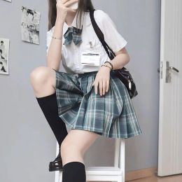Japanese Korean School Uniform for Girl Cosplay Student Short Sleeve Green Seifuku Pleated Skirt Set JK Uniform Sexy Sailor Fuku