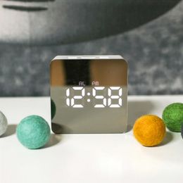 140mm LED Mirror Alarm Clock Digital Clock Snooze Display Time Night Led Light Table Desktop Alarm Clock Despertador