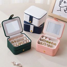 Jewellery Pouches PU Leather Portable Box With Mirror For Women Travel Necklace Ring Earrings Storage Display Case Organiser