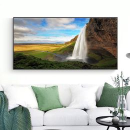 Landscape Iceland Waterfall Canvas Painting Nature Sunrise Posters and Prints Wall Art Pictures Living Room Home Decor No Frame