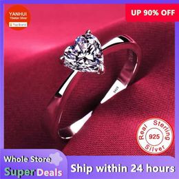 Band Rings Womens romantic heart-shaped ring gift jewelry 100% certified silver 925 ring natural sparkling zirconia diamond wedding ring J240410