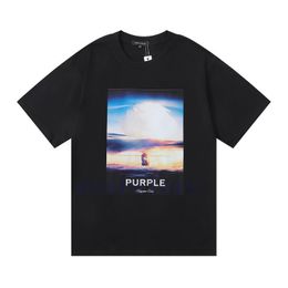 24SS Purple T-shirts Mens Fashion Tshirt Colour Printed Designer Mens Graffiti Heavy T-shirt Women Loose Clothing Short Sleeved Summer Graphic Tees 674