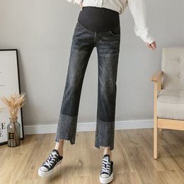 Pregnant women straight with jeans new pregnant women show thin elastic jeans spring and autumn casual belly support wide leg ni