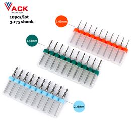 VACK 3.175 Shank Carbide PCB Drill Bits For Print Circuit Board 10Pcs CNC Drilling Bit Set Micro Engraving Endmill 1mm 2mm
