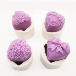 3D Love Carving Flower Soap Silicone Mold Handmade Chocolate Cake Baking Tool Diy Clay Plaster Candle Making Kit Home Gift