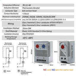 DIN Rail Cabinet Temperature Controller Industrial Thermostat KTO011 KTS011 0 to 60 Degree Centigrade Mechanical Thermoregulator