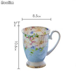 NOOLIM 300ML Bone China Ceramic Coffee Mug Cafe Floral Painting Present Creative Ceramic Tea Cup Vintage Tea Ceremony Drinkware