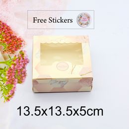 20PCS Paper Gift Box With Window Pink Marble Wedding Party Favours Food Packaging Candy Cardboard Cake Bags Valentine's Day