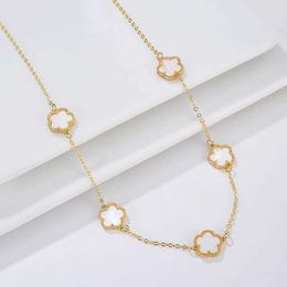 Pendant Necklaces Double Sided Plum Blossom Natural Stone Hot Selling Plant Five Leaf Flower Pendant Necklace Collarbone Chain Woman Clover 240410
