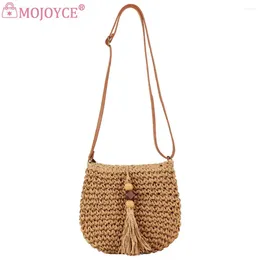 Totes Women All-Match Bag Fashion Small Straw Crossbody Fanny Pack Work Satchel Casual Shopper With Tassel Solid Colour