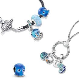 New 925 Sterling Silver DIY beads Ocean Jellyfish Turtle Cherry pendant Charms Fit Original Dangle Charm Bracelet Jewelry making