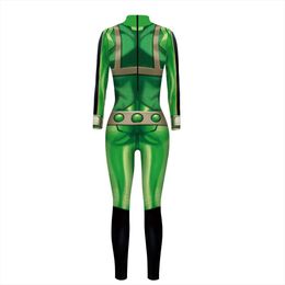 Anime Asui Tsuyu Cosplay Costumes Jumpsuit OCHACO URARAKA Halloween Fancy Ball Suit Romper For Women Lady Girls