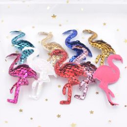 Wholesale 40Pcs Flamingo Appliques with Glitter Sequins Embroider Patches for Clothes Hat Sewing Supplies Headwear Ornament