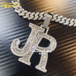 Top Quality Silver Baguette Diamond Initial Hip Hop Rapper Iced Out Custom Letter Pendant for Cuban Link Chain