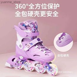 Inline Roller Skates Children Adjustable Size Roller Skates Shoes Boys Girls Full Set Kids Inline Skating 4 Flash Wheels Sliding Sneakers Y240410