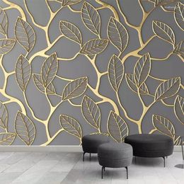 Duvar Kağıtları Özel Po Duvarlar için Duvar Kağıdı 3D Stereoskopik Altın Ağaç Yapraklar Oturma Odası TV Arka Plan Duvar Ruvar Yaratıcı Kağıt 3d290D
