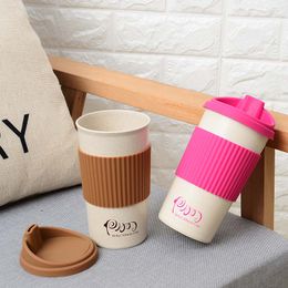 350/450/550ml Personalized Coffee Mugs Wheat Fiber Straw Easy To Go Coffee Cup Travel Mug Leakproof