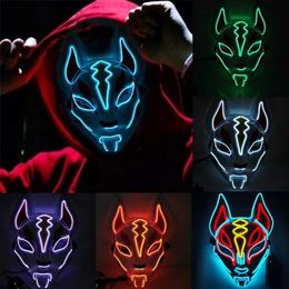 Led Rave Toy Halloween LED Fox Drift mask Cold Light Glow mask Role-playing game party props Masquerade costume Carnival full face set 240410