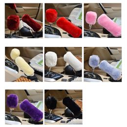 2Pcs Car Handbrake Grip Covers Gear Shift Knob Cover Handle Plush Sleeve Winter Soft Warm Hand Brake Car Accessories for Girls