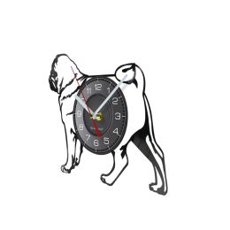 Pug Dog Breed Vinyl Record Wall Clock For Vet Clinic Pet Shop Decor Dutch Bulldog Puppy Carved Music Album Clock Dog Owners Gift