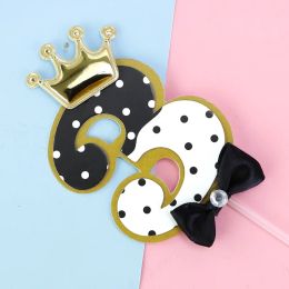 Number Crown Bow Tie Diamond New Born Baby Cake Topper 1st 2st 3st 100 Days Happy Birthday Cake Topper Kid Gifts Party Supplies