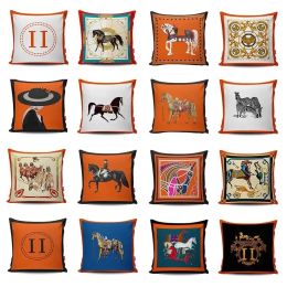 45 * 45cm designer pillowcase orange series cushion cover horse flower printed pillowcase home chair sofa decoration square pillowcase