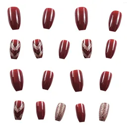 False Nails Wine Red Press On With Glitter Long Lasting Safe Material Waterproof For Shopping Traveling Dating