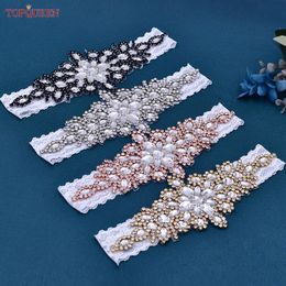 TOPQUEEN THS01 Wedding Lace Garter Rhinestones White Elastic Belt Sparkly Colorful Crystal Sexy Female Women Bridal Leg Ring