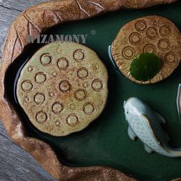 New Chinese Style Tea Saucers Tea Tray Ceramic tea ceremony Lotus Teapot Hoder Heat-Insulating Tea Set teaset teaware