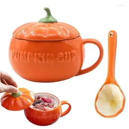 Mugs Halloween Pumpkin Mug Retro Scary Style Ceramic Cup With Lid & Spoon Instant Noodle Steamed Egg Bowl Tableware Set Kitchen Tools