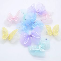 10Pcs 60*50mm Double Butterfly with Mesh Bow Tie Appliques for DIY Clothes Hat Sewing Patches Headwear Hair Clips Accessories