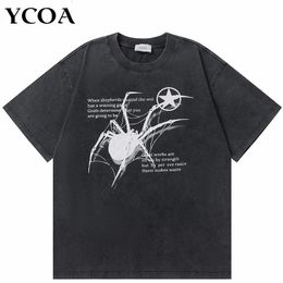 Men T-Shirt Streetwear Hip Hop Oversized Y2k Washed Black Spider Graphic Harajuku Gothic Vintage Cotton Tops Tees Loose Clothes 240410