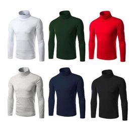 Men039s Sweaters 2021 Fashion Thermal Shirt Casual Mens Long Sleeve Cotton Solid Colour Stretch Slim Turtleneck Knitted Pullover7506422