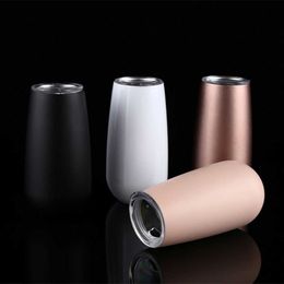 Mugs 50pcs/Lot 6oz Champagne Tumbler Sublimation Flute Glass Wine Mug 18/8 Stainless Steel Insulated Vacuum Bottle 2-Wall Water Cup 240410